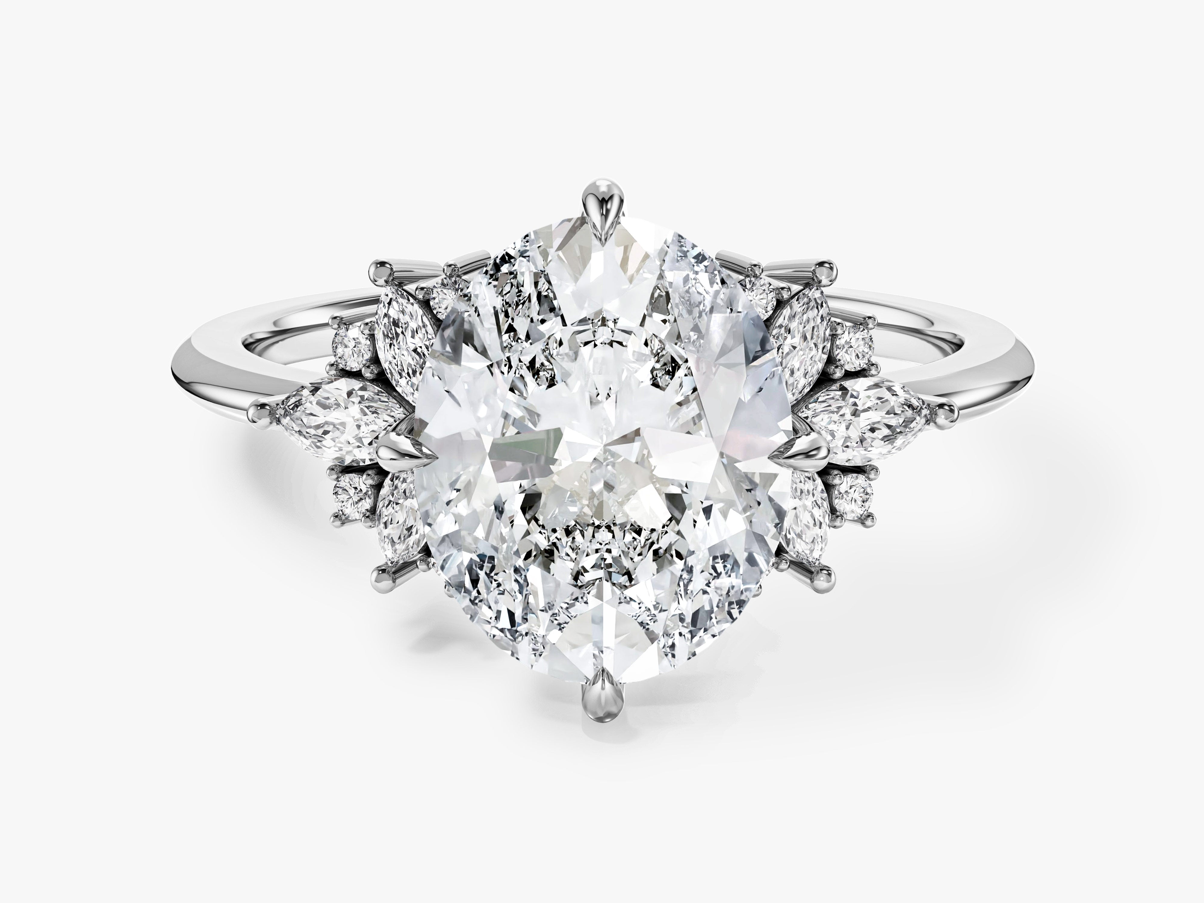 Floral Cluster Oval Moissanite Engagement Ring