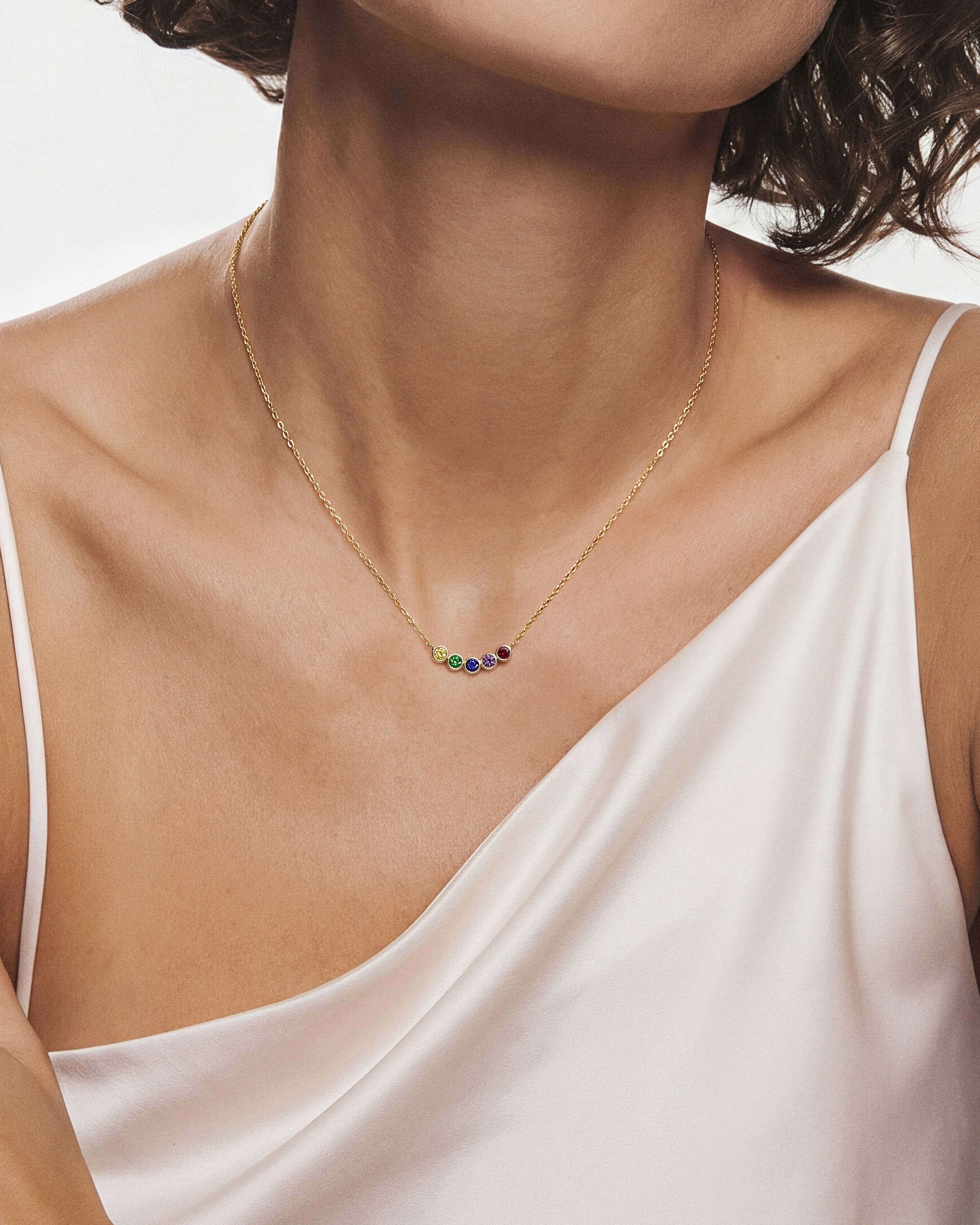 Bezel Set Round Birthstone Family Necklace