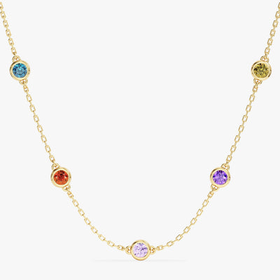 Bezel Set Birthstone Station Necklace