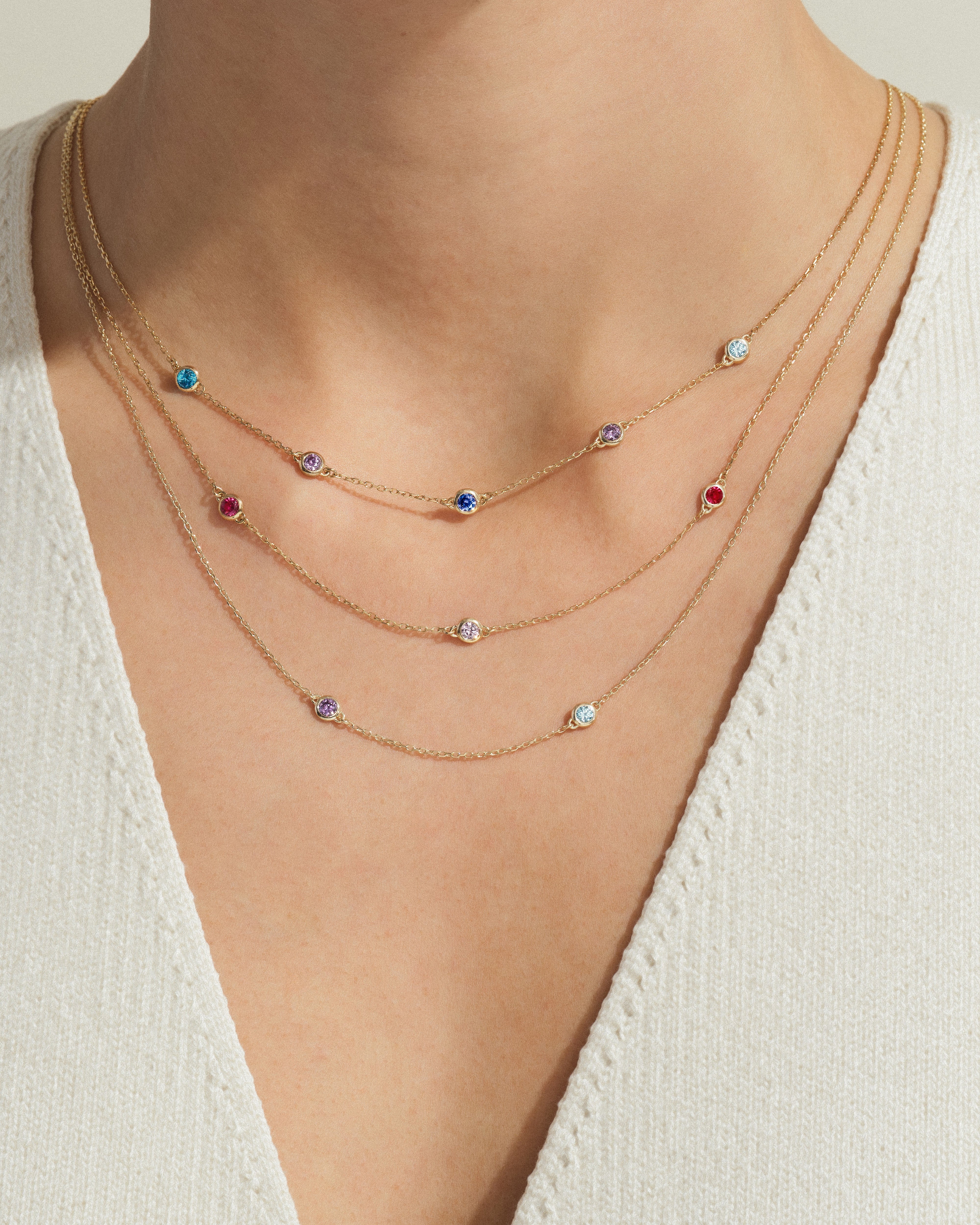 Bezel Set Birthstone Station Necklace