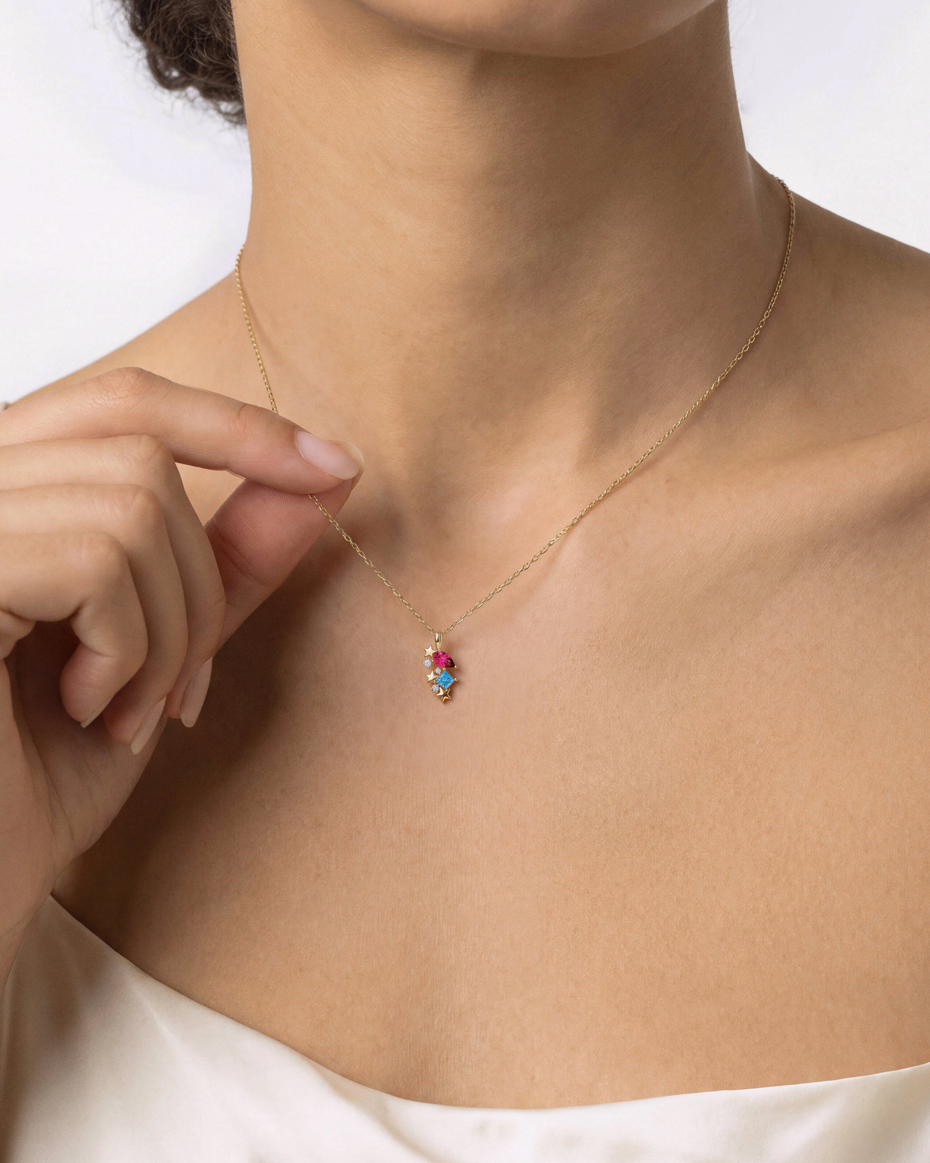 Pear and Princess Birthstone Necklace