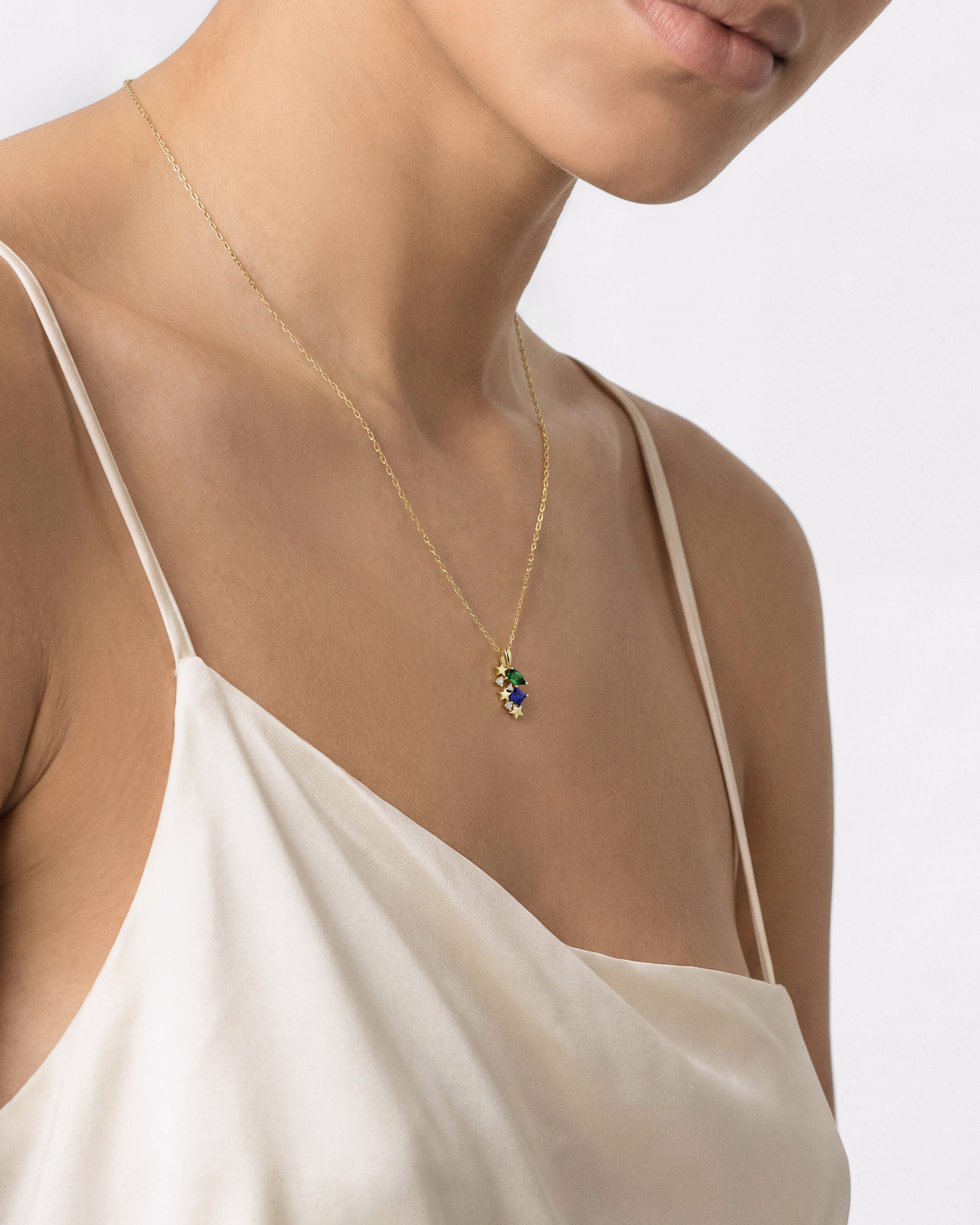Pear and Princess Birthstone Necklace