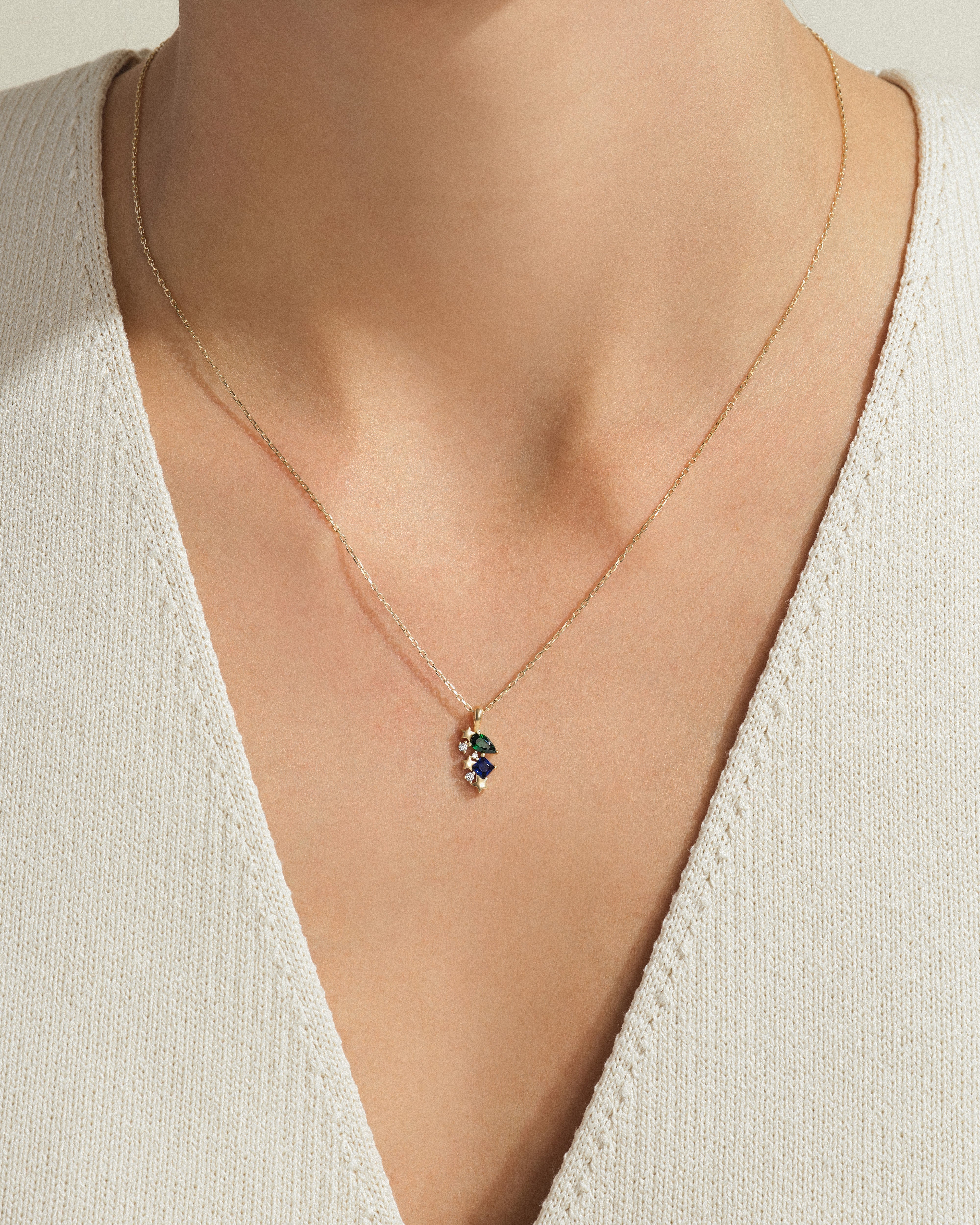 Pear and Princess Birthstone Necklace