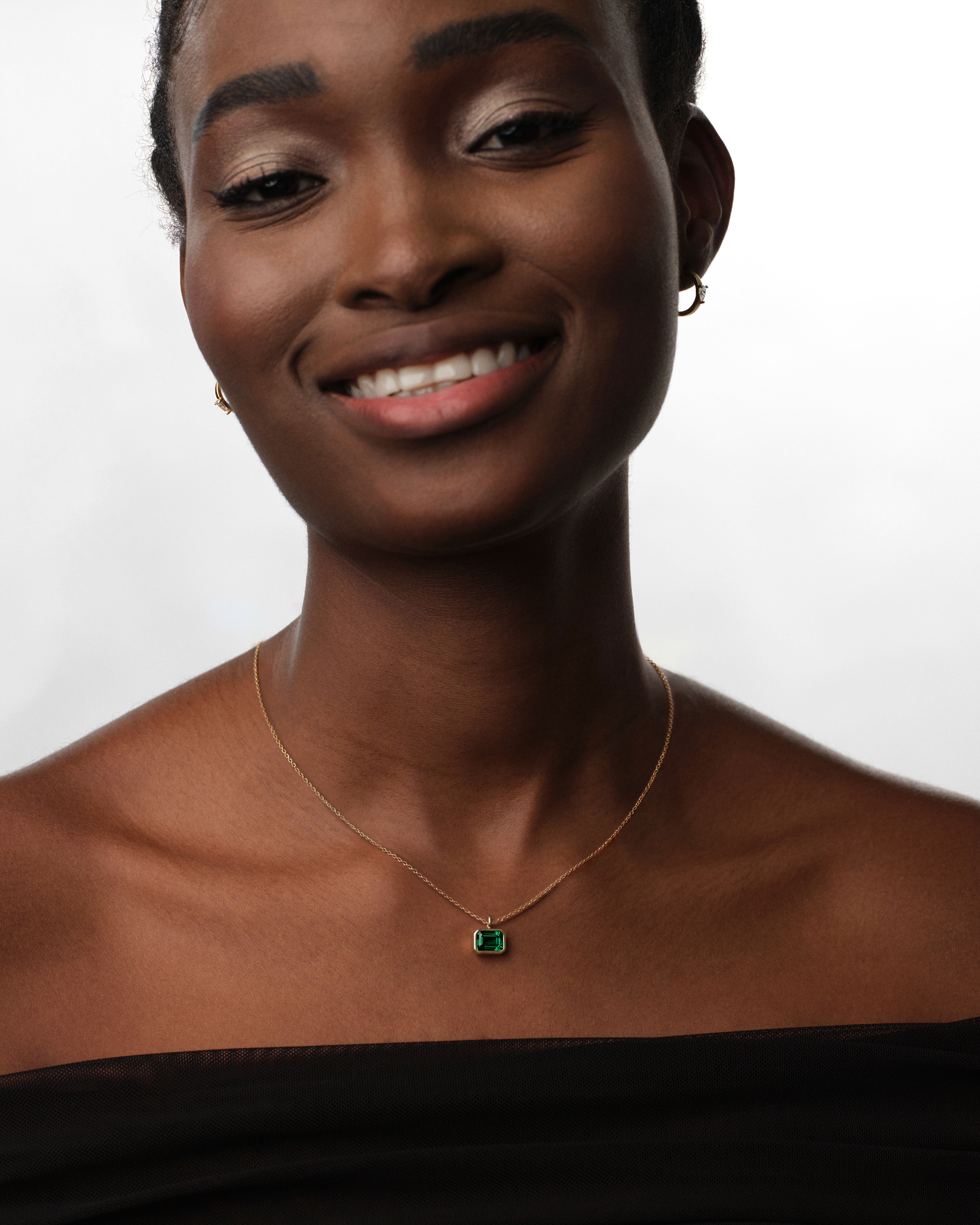 Emerald Cut Birthstone Charm Necklace