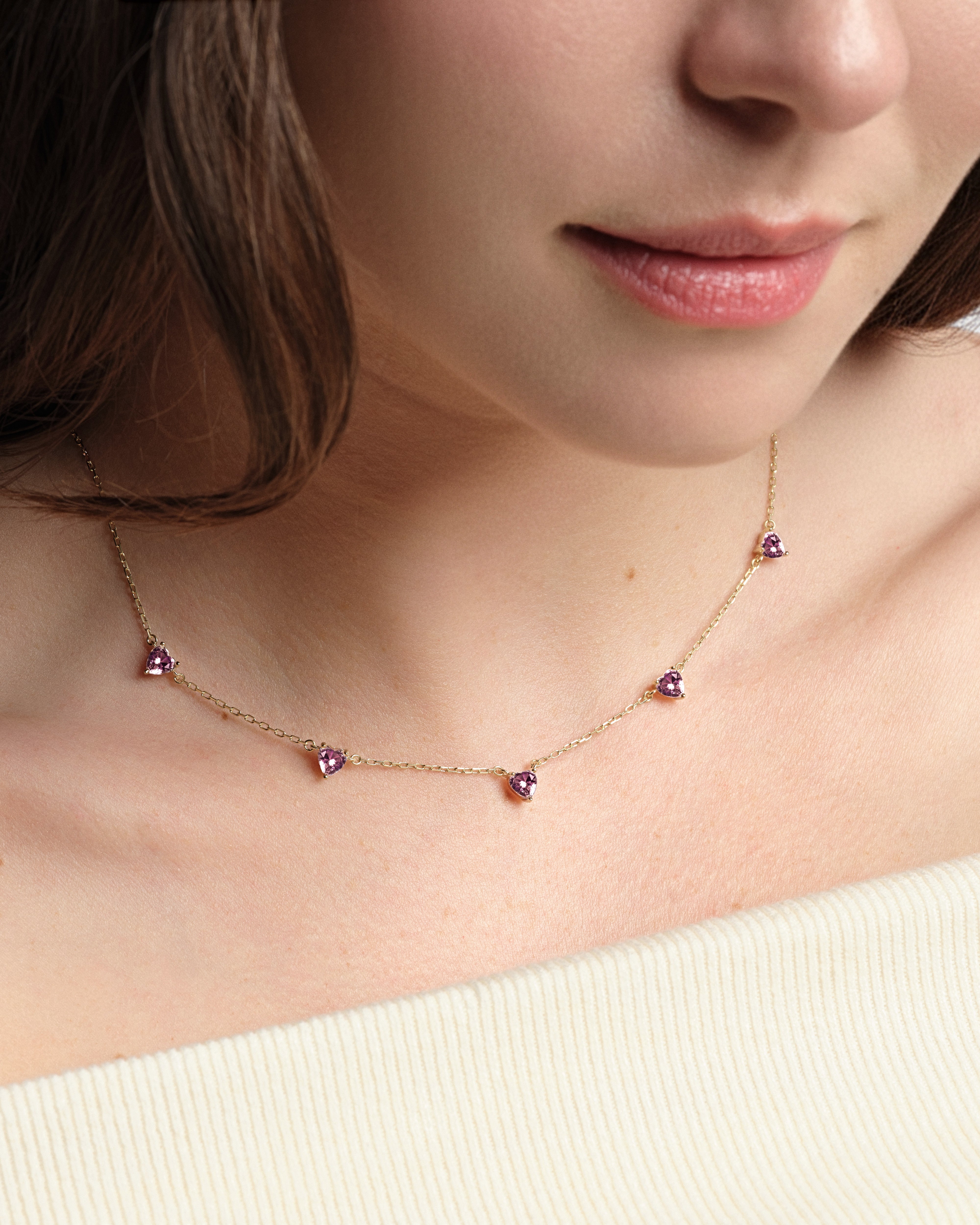 Heart Birthstone Station Necklace