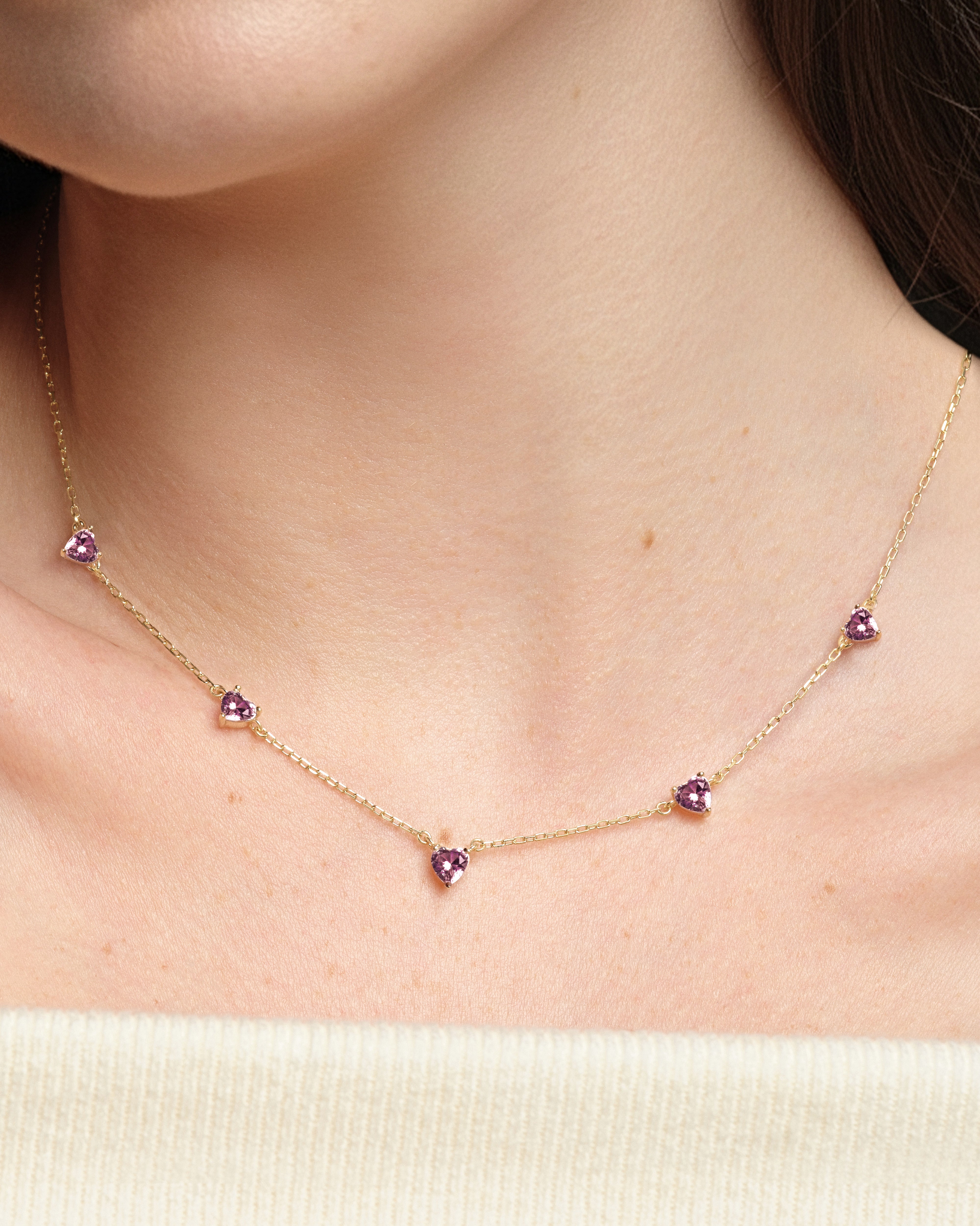 Heart Birthstone Station Necklace