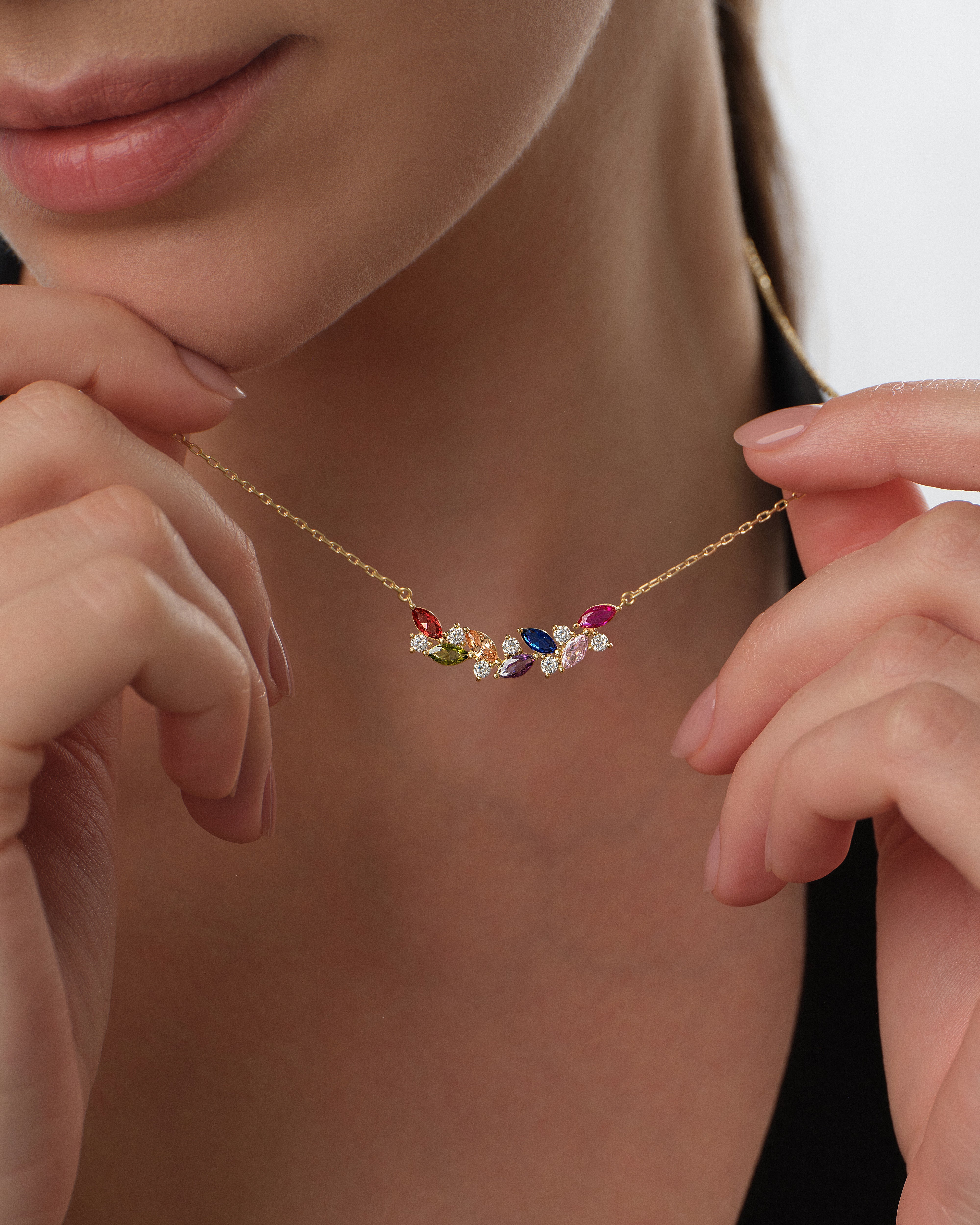 Multi Stone Marquise Birthstone Necklace
