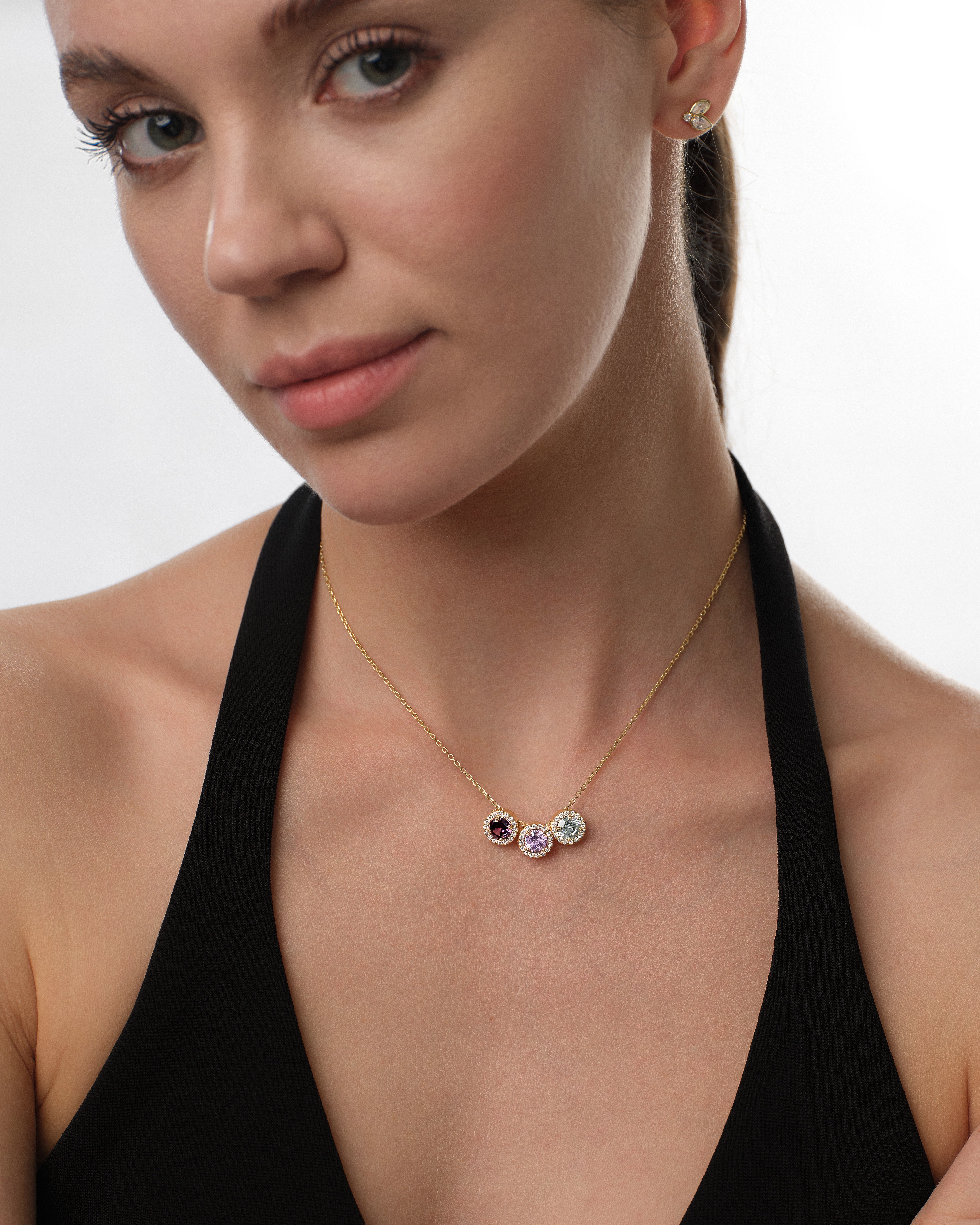 Halo Birthstone Charm Necklace