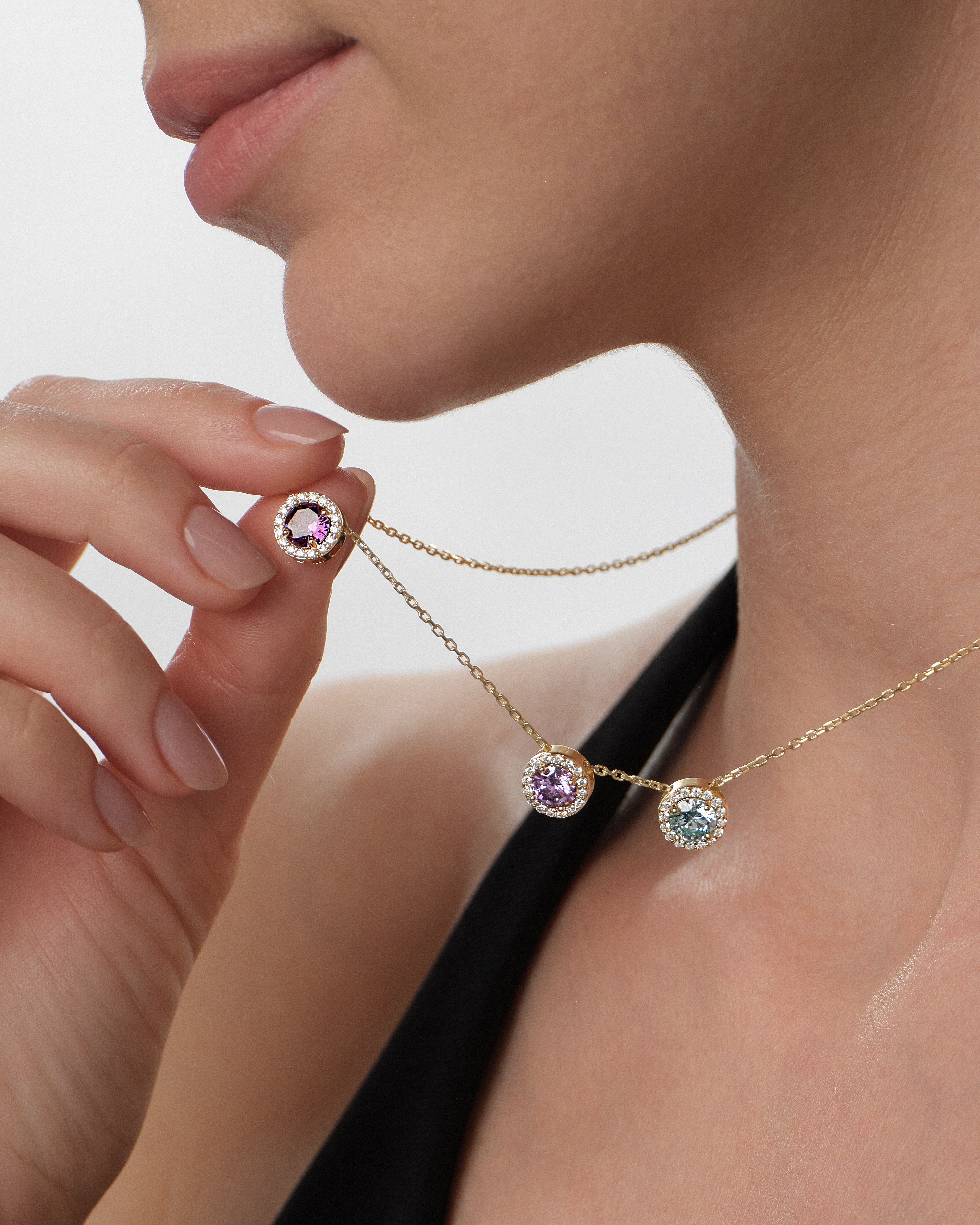 Halo Birthstone Charm Necklace
