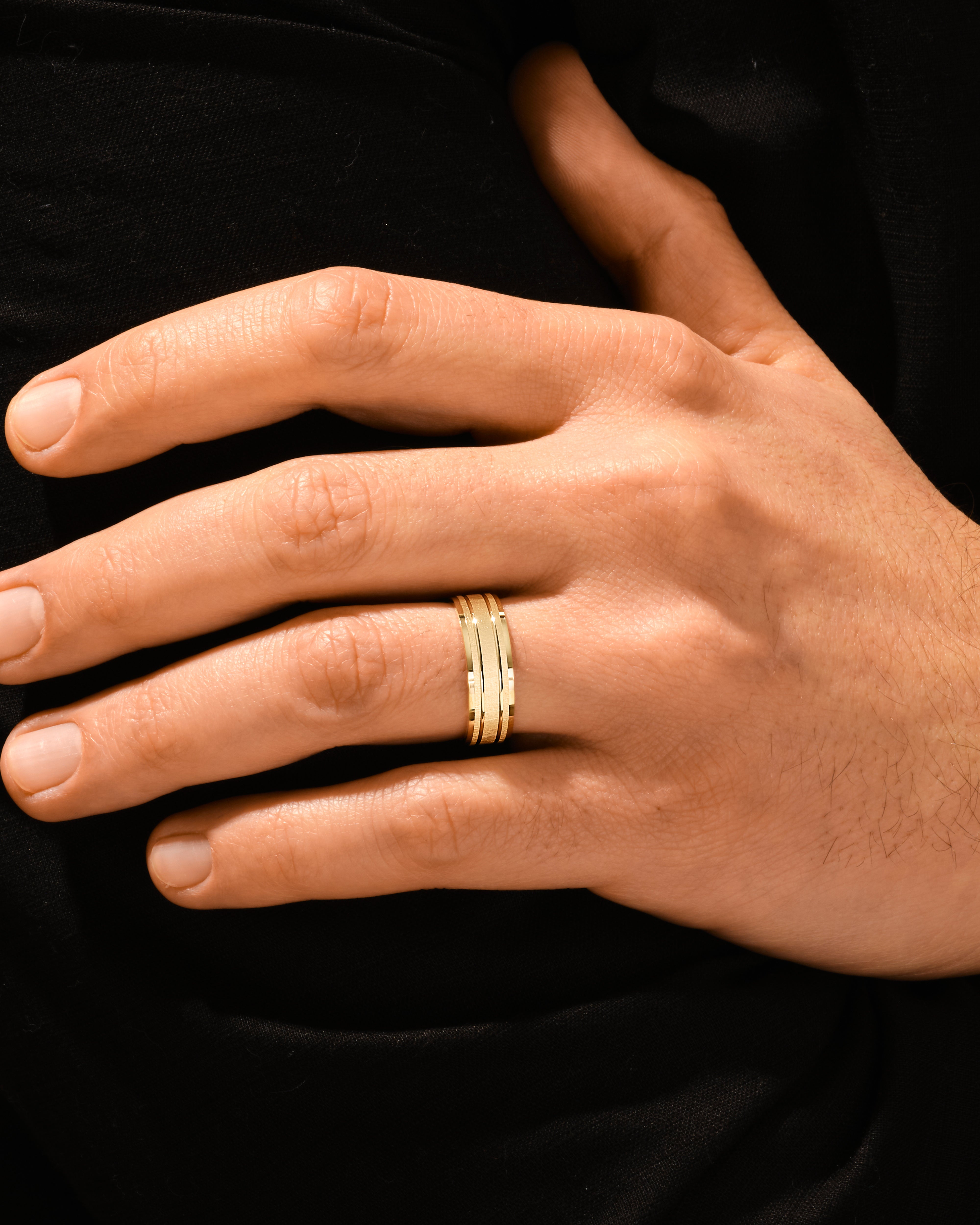 7mm Horizontal Thick Brushed and Double Grooved Men's Wedding Band