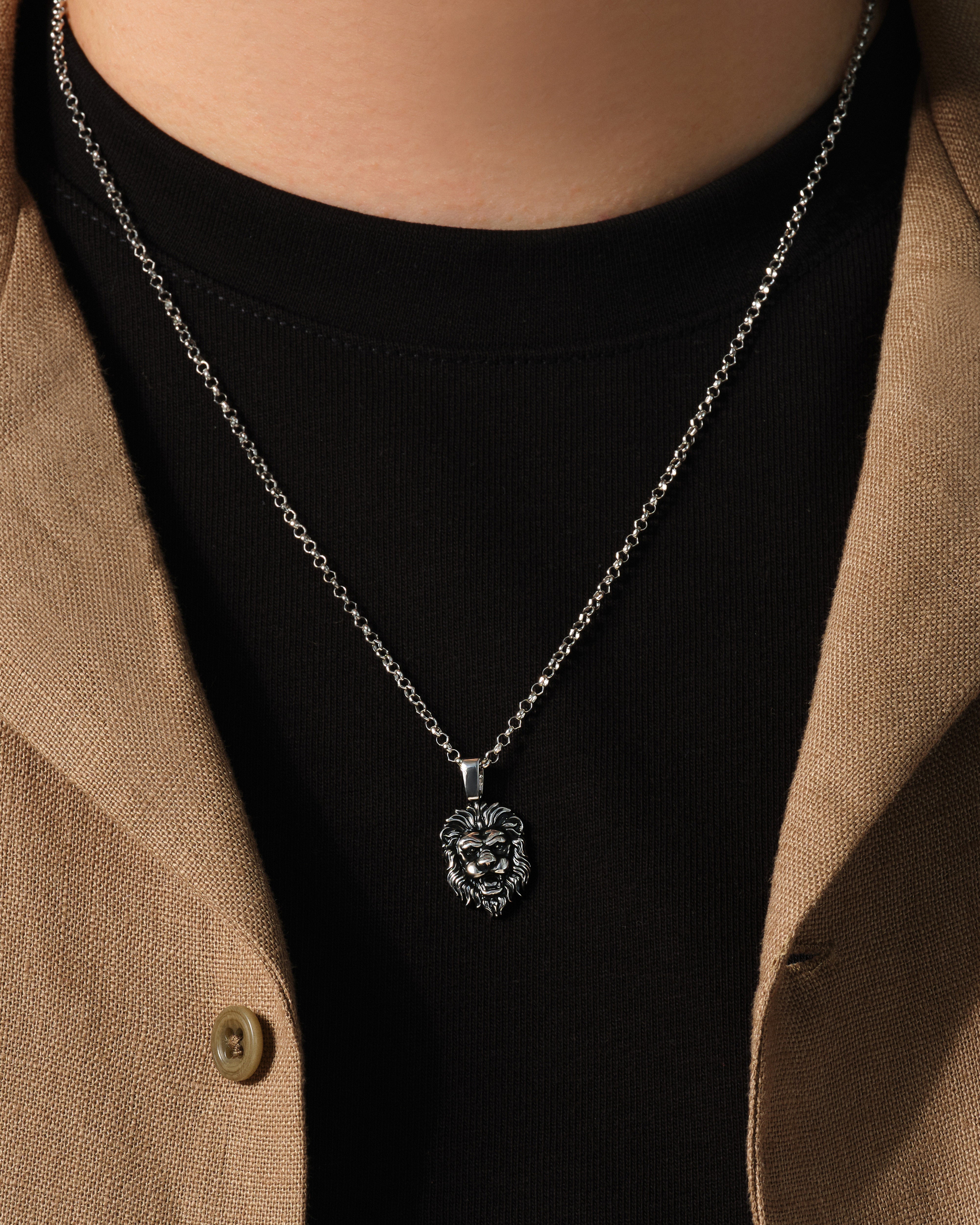 Oxidized Lion Head Pendant Necklace