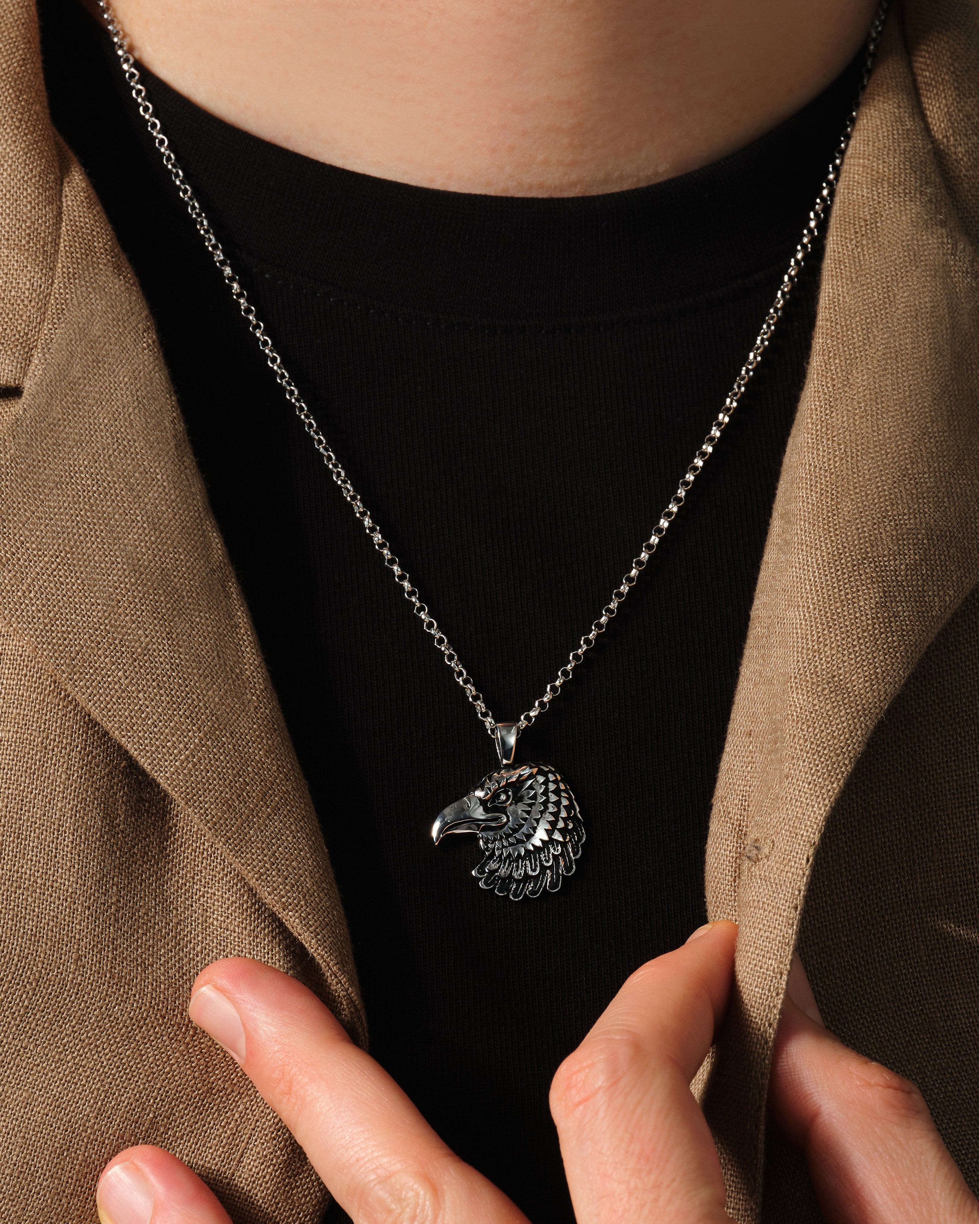 Oxidized Eagle Head Pendant Necklace