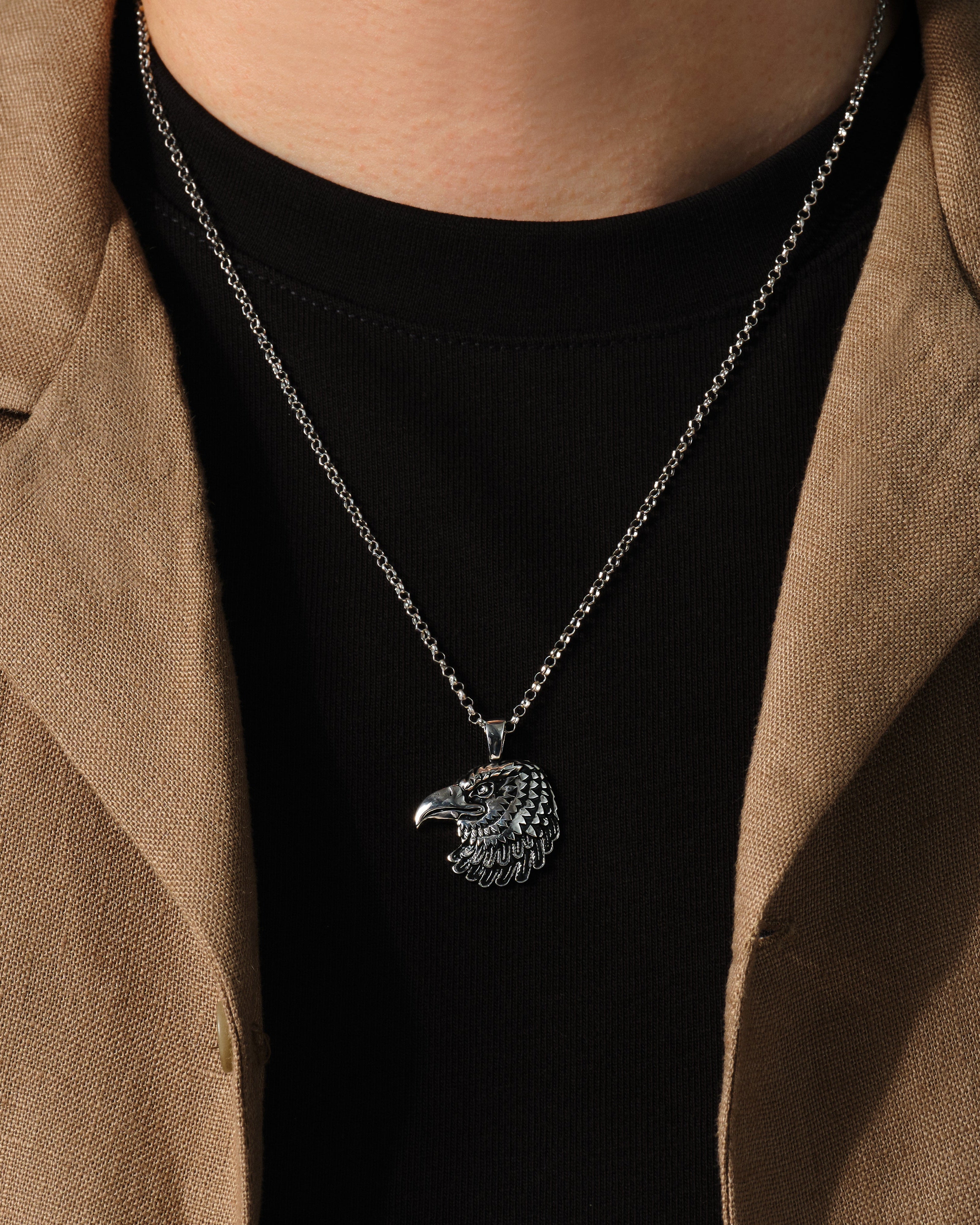 Oxidized Eagle Head Pendant Necklace