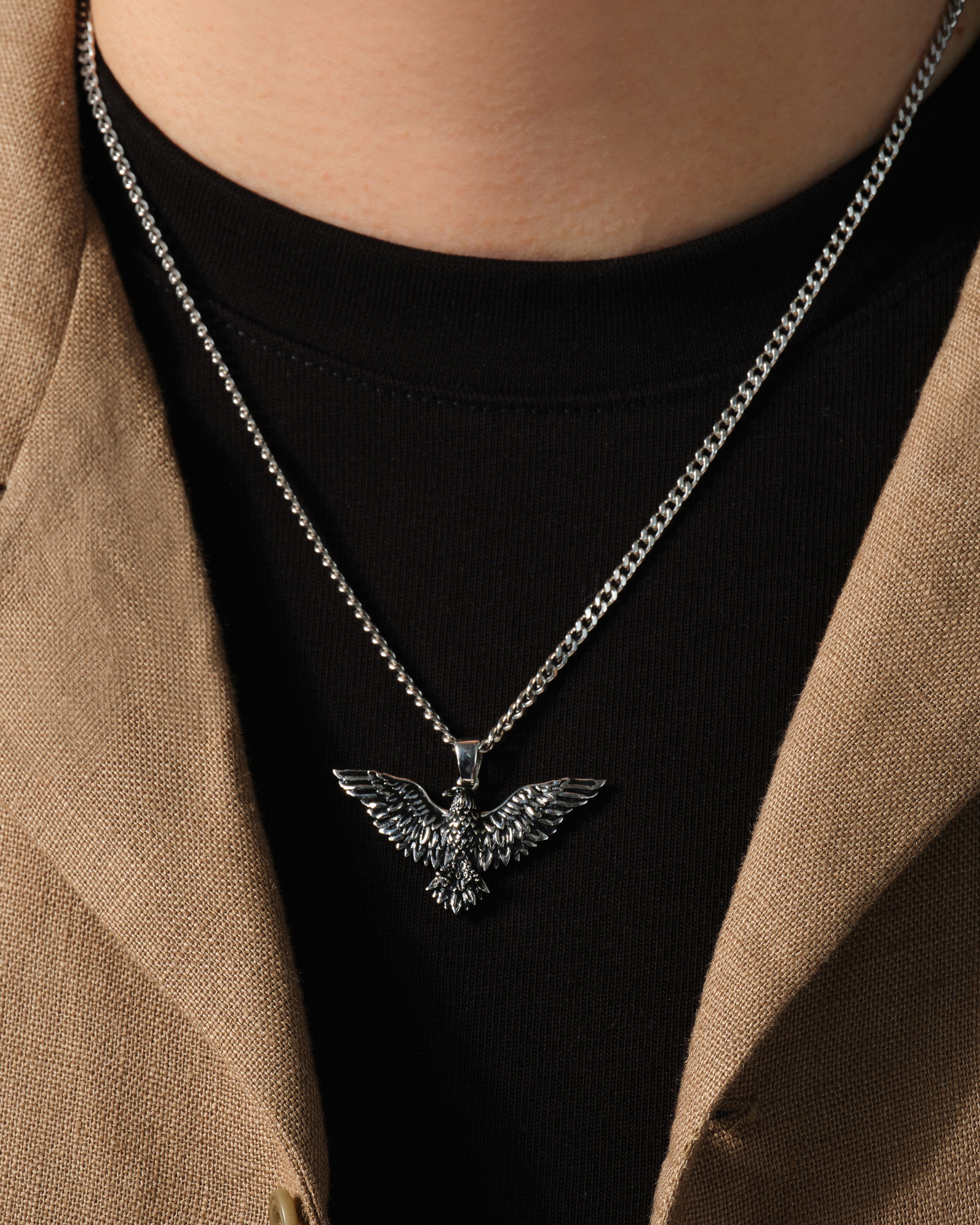 Oxidized Flying Eagle Pendant Necklace