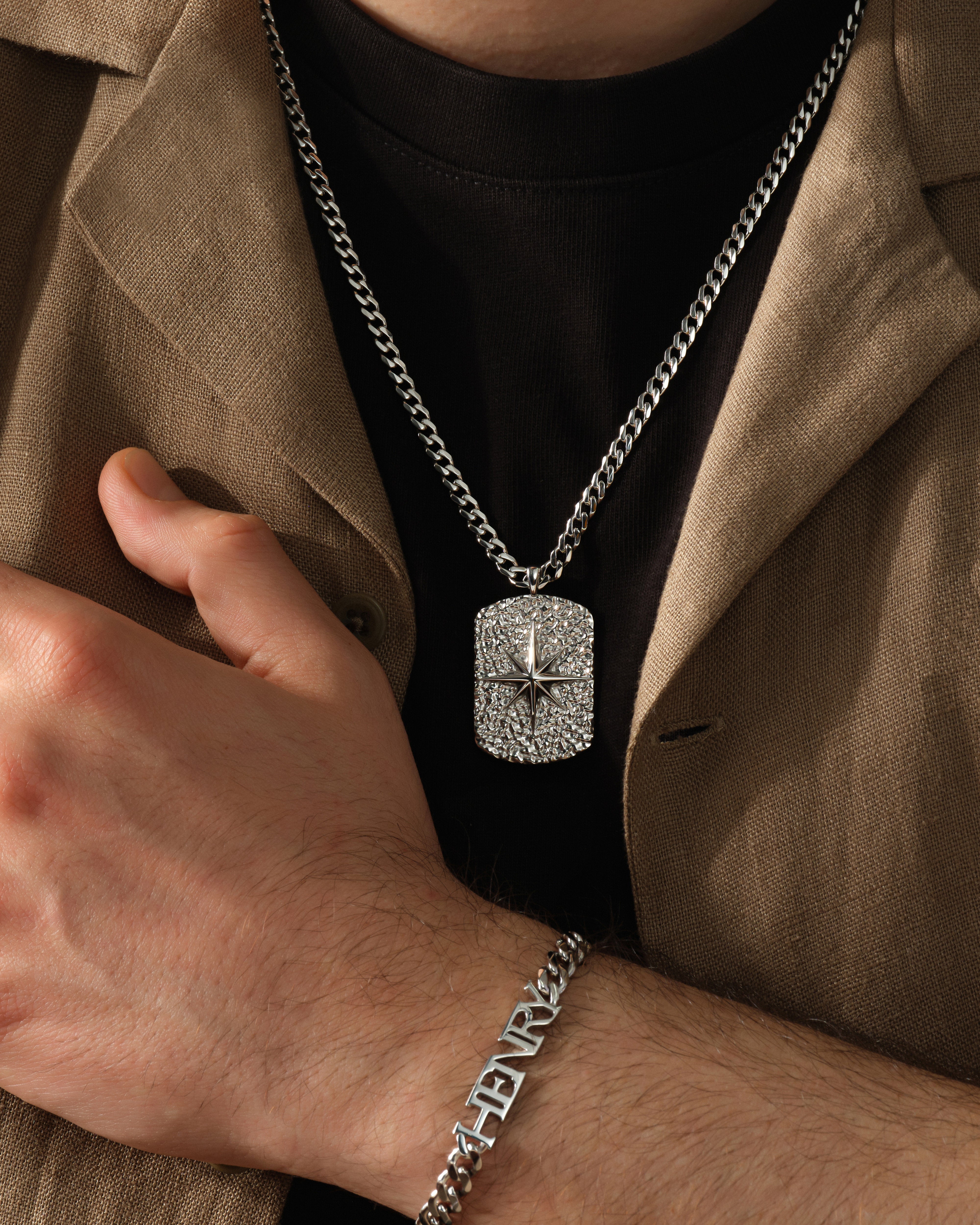 Textured North Star Pendant Necklace