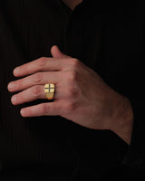 14k Gold Black Diamond Cross Signet Ring