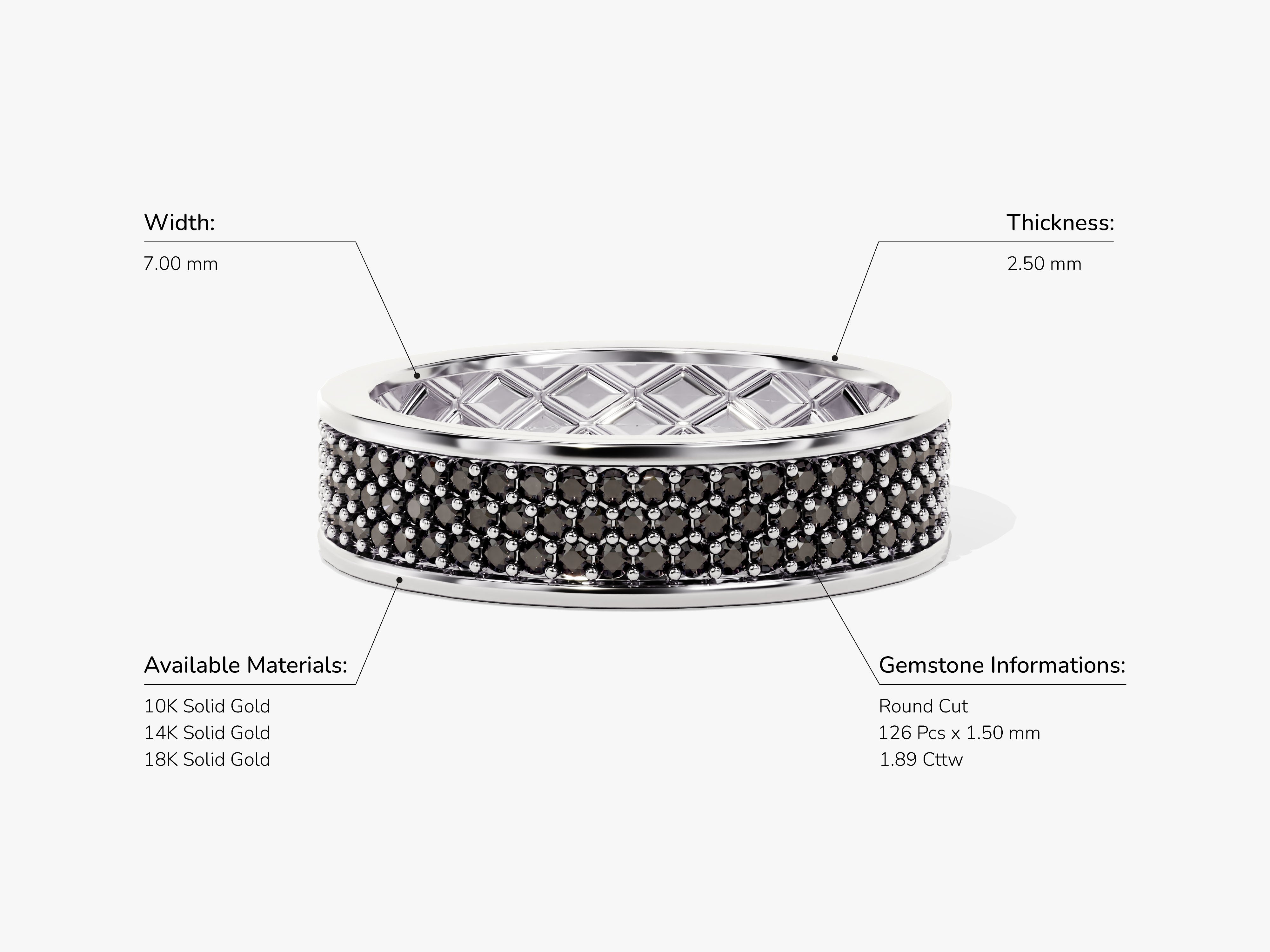 Diamond band ring, 10K-18K gold, 7mm width, 2.5mm thickness