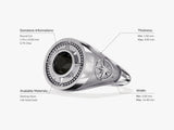 Sterling silver ring with black gemstone and compass design
