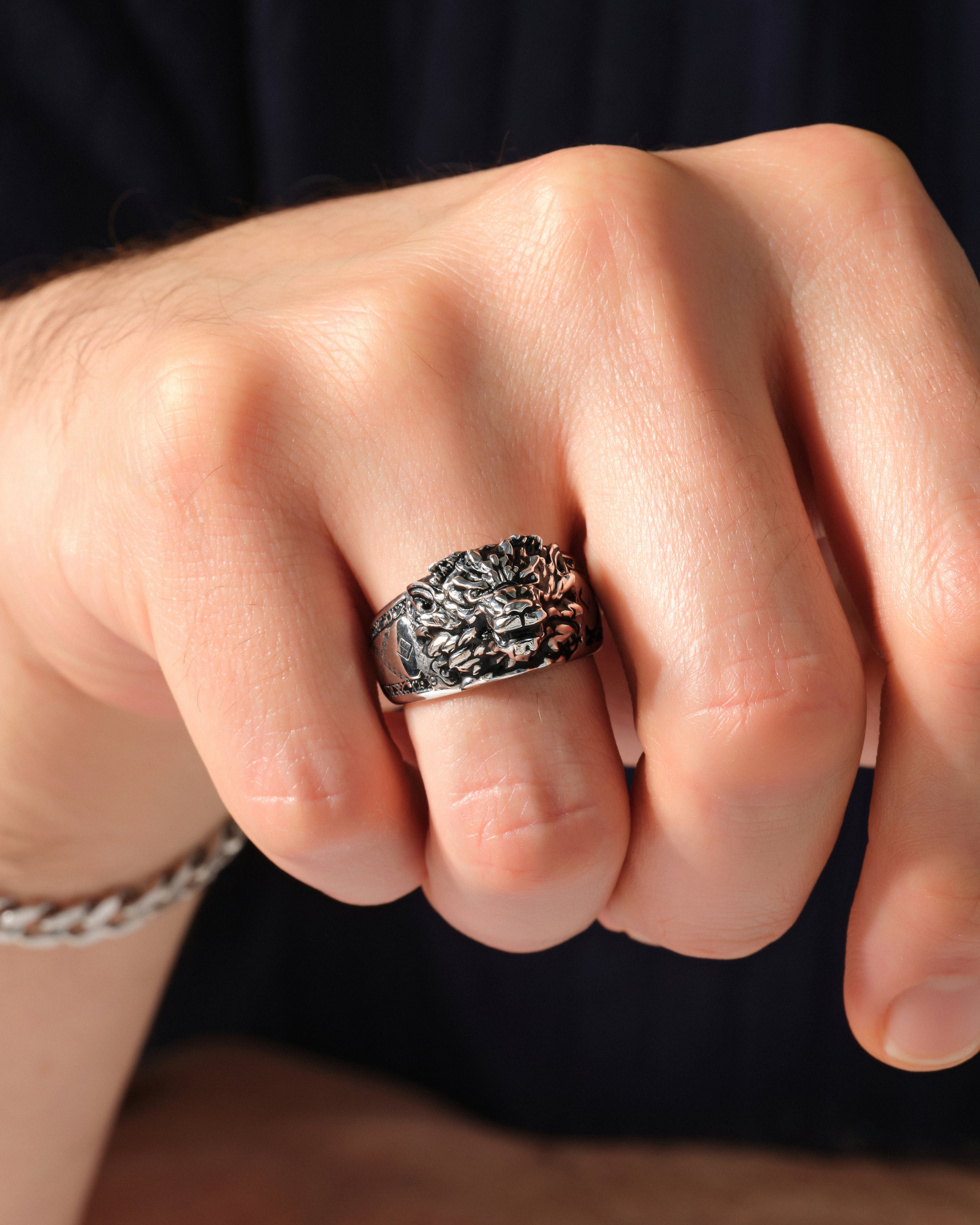 Oxidized Dragon Signet Ring - Sterling Silver