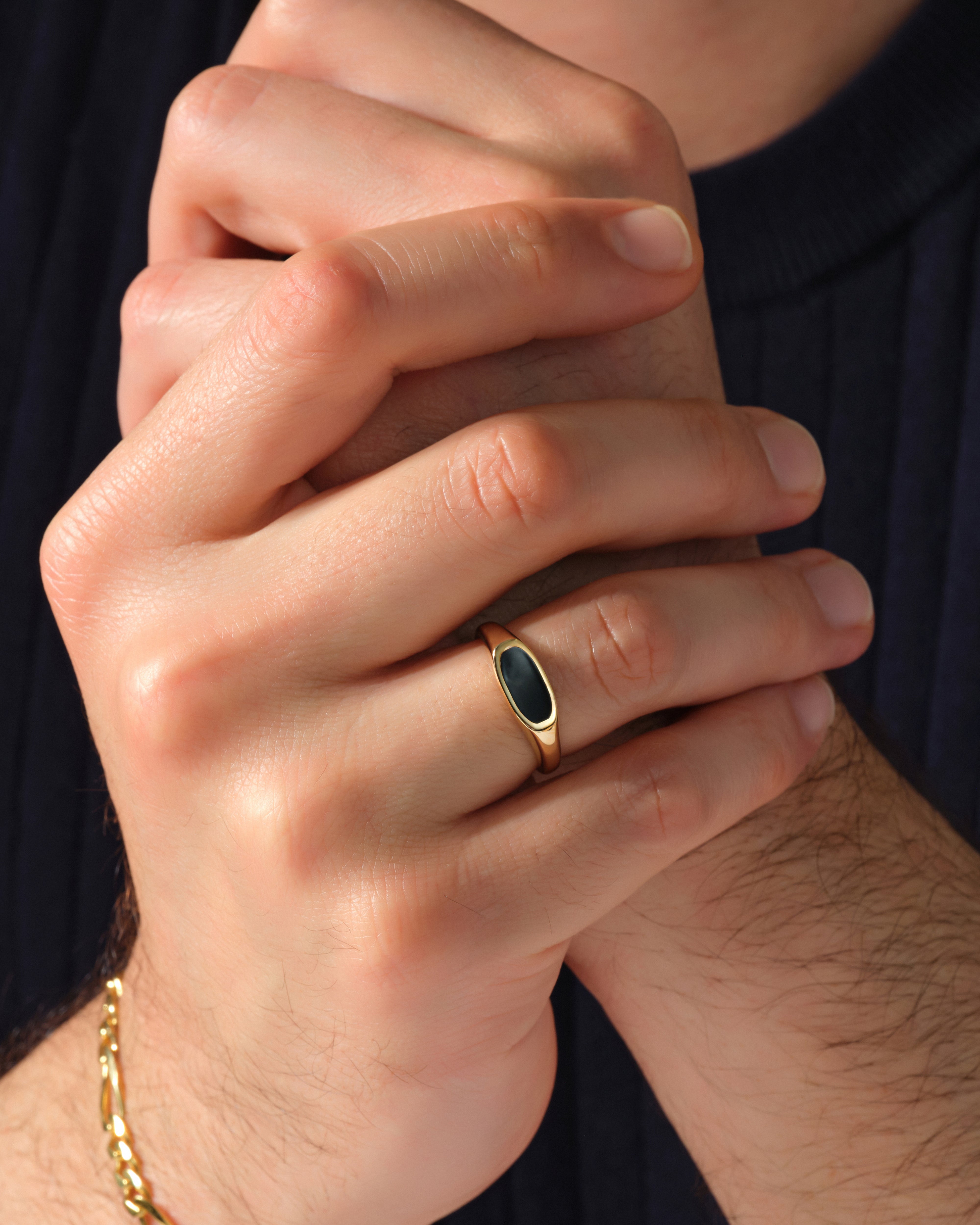 Men's Black Enamel Signet Ring - Gold Vermeil