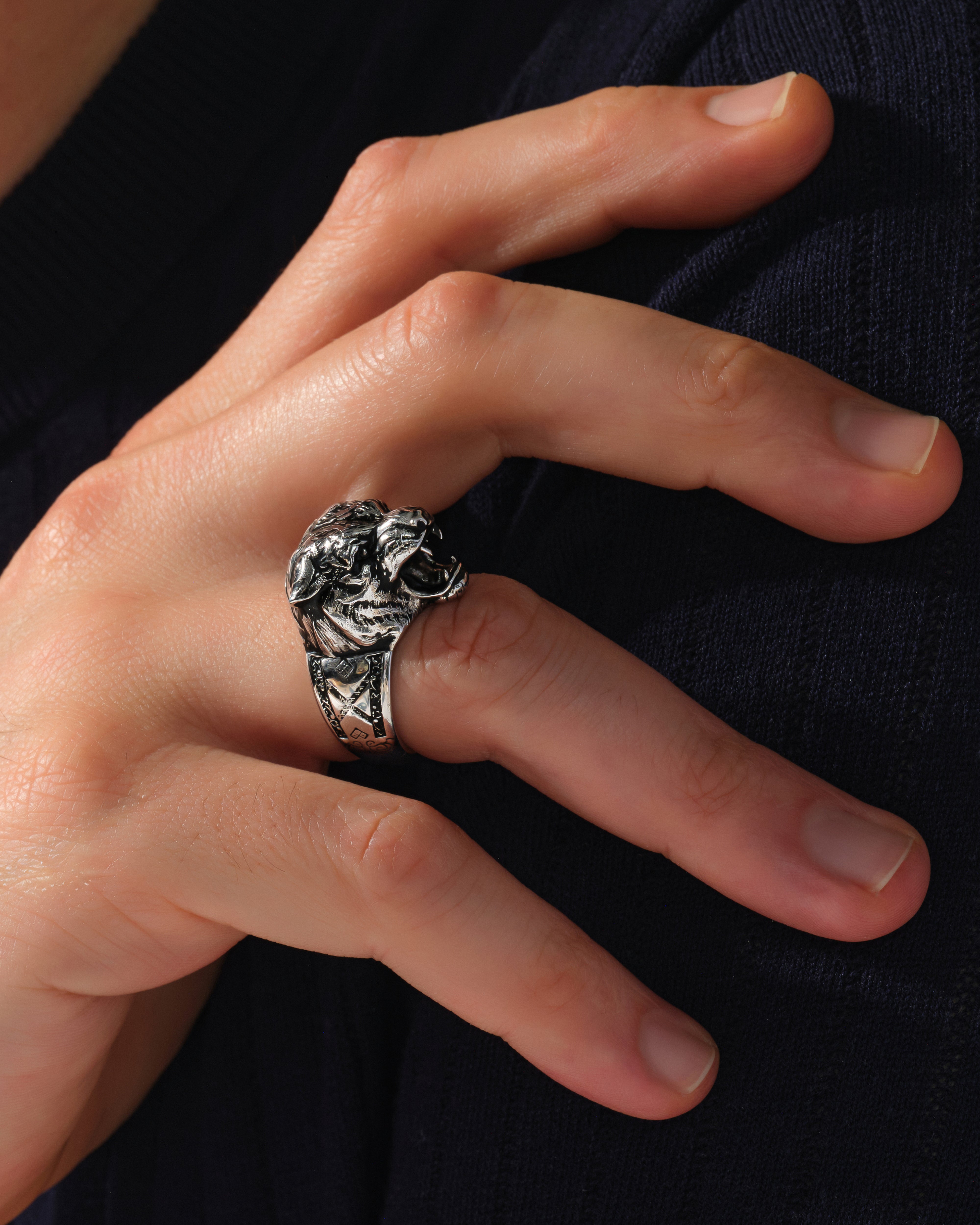 Men's Tiger Head Ring - Sterling Silver