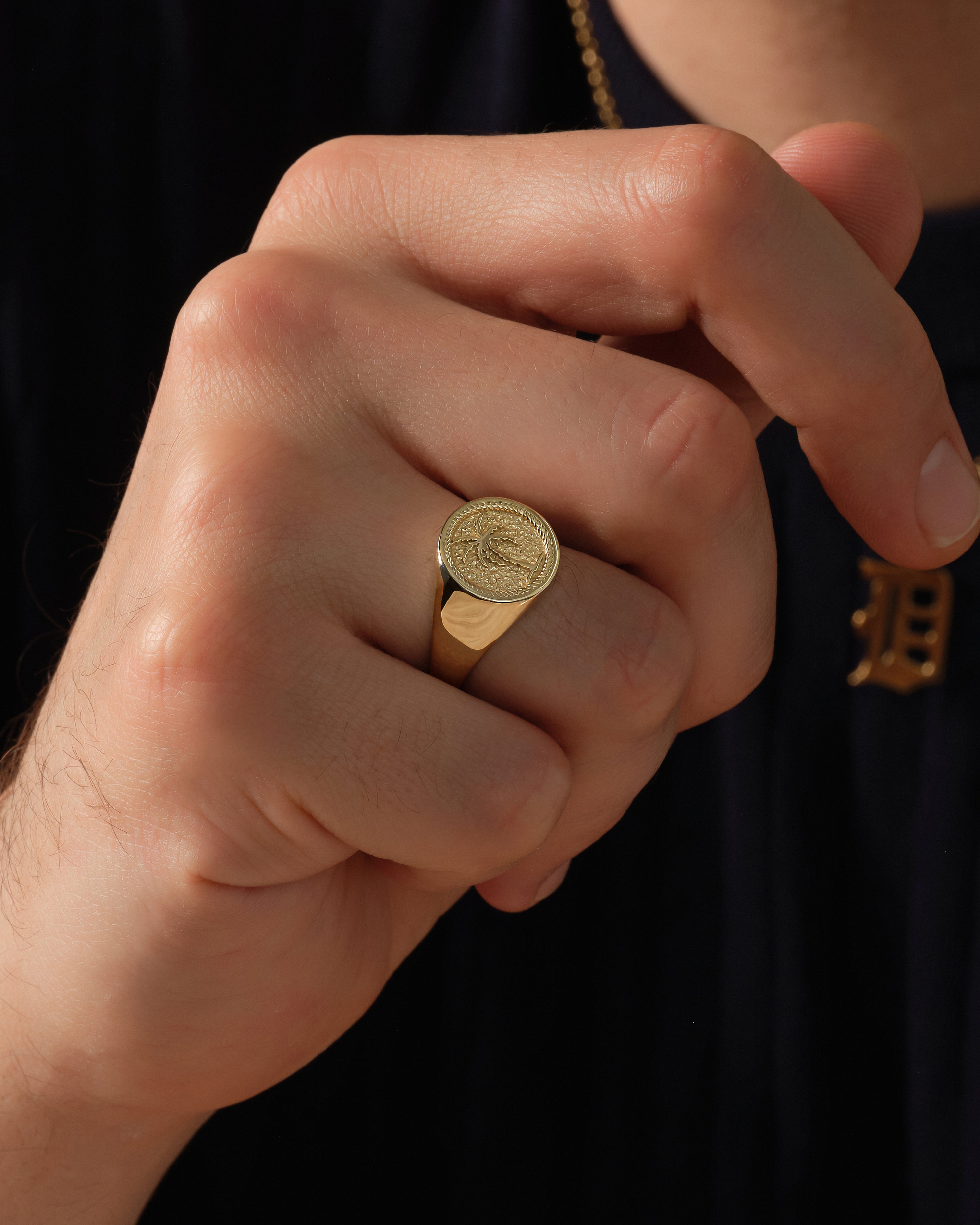 Men's Palm Tree Signet Ring - Gold Vermeil