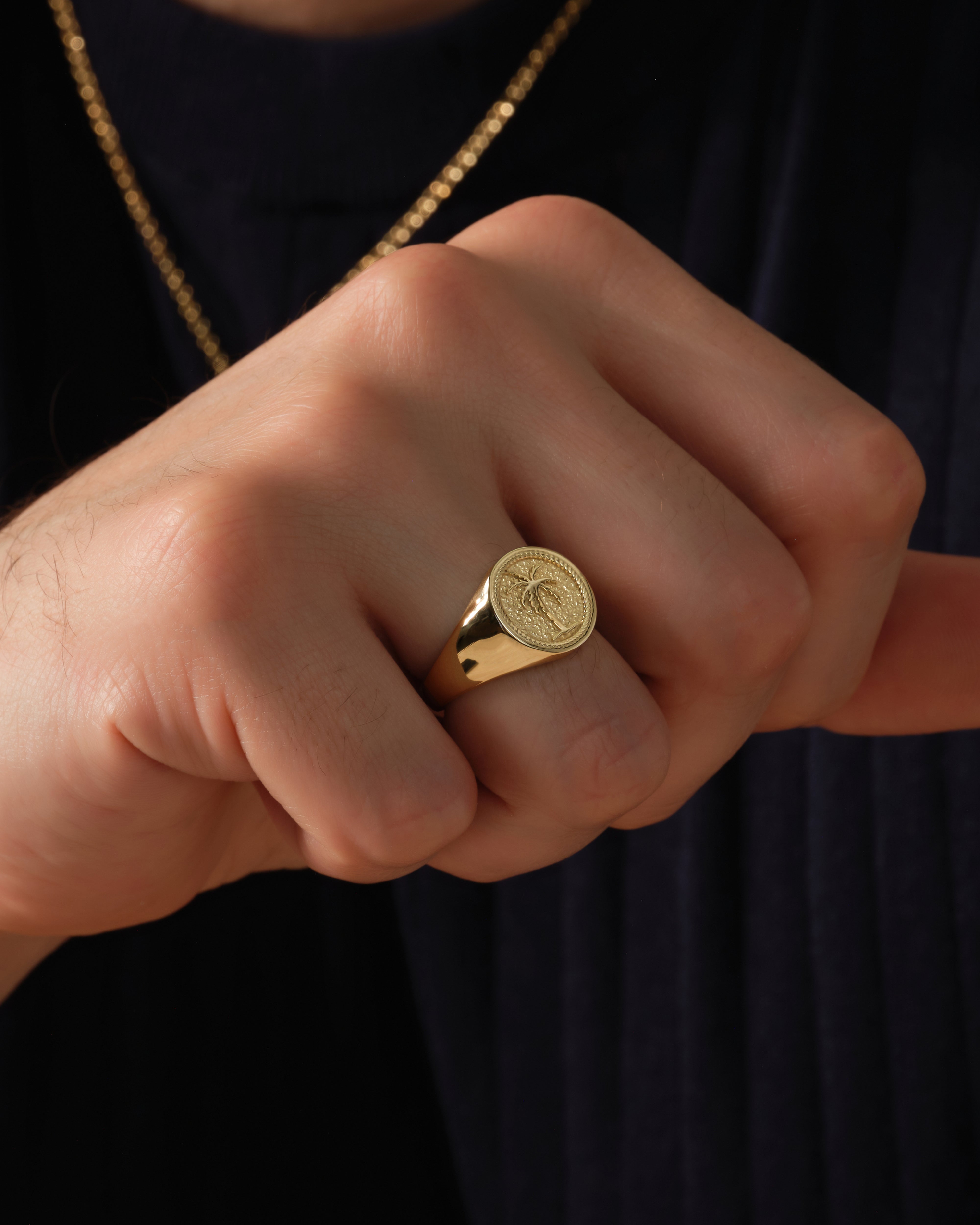 Men's Palm Tree Signet Ring - Gold Vermeil