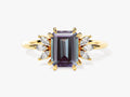 Emerald Cut Lab Alexandrite Engagement Ring with Marquise Moissanite Sidestones