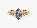 Long Hexagon Black Rutilated Quartz Engagement Ring with Moissanite Cluster