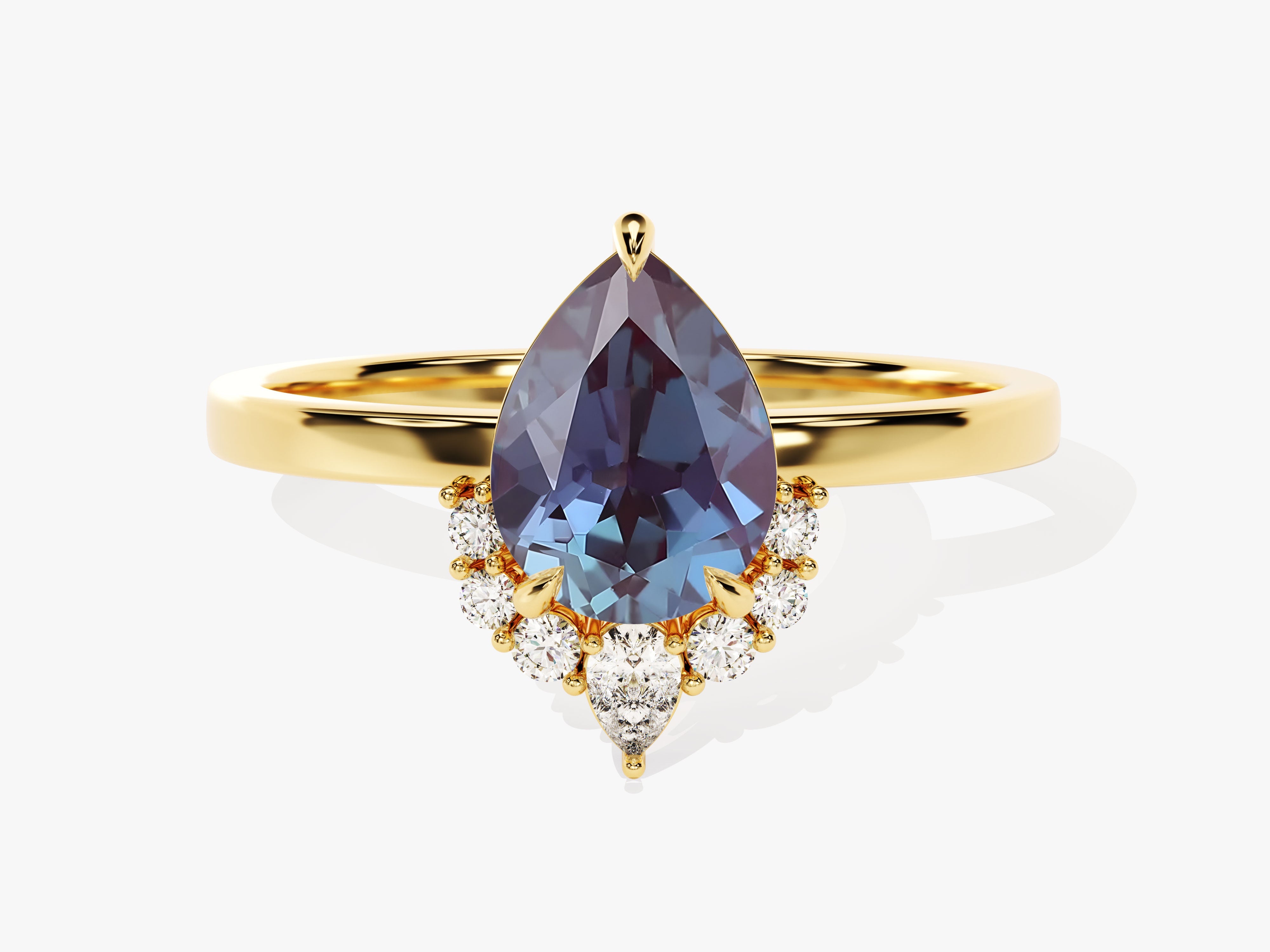 Gold ring with pear-shaped alexandrite and diamond accents