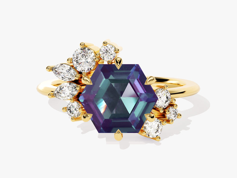 Gold ring with alexandrite and diamonds