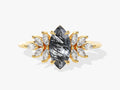 Marquise Black Rutilated Quartz Vintage Engagement Ring with Moissanite Sidestones